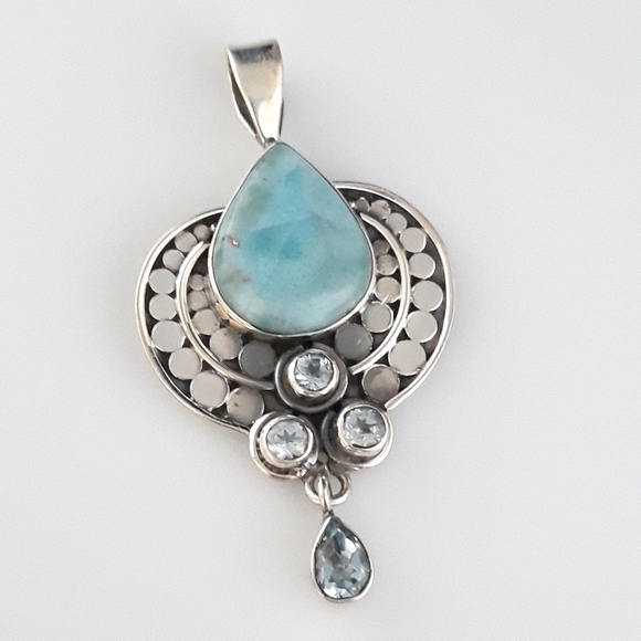 Sterling Silver Natural Larimar and Blue Quartz - Picture 9 of 10